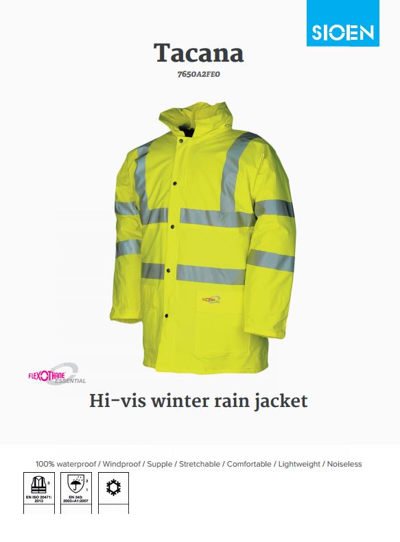 Sioen Tacana 7650 High Visibility Quilted Lined Rain Yellow Jacket