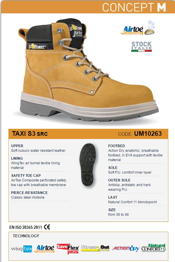 Upower Taxi Honey Composite Toe Cap S3 SRC Safety Boot North Sea Workwear