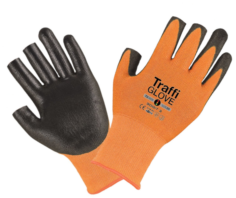 TraffiGlove TG3020 3 Digit Gloves Level 3 Cut Resistant PU Coating Size 9