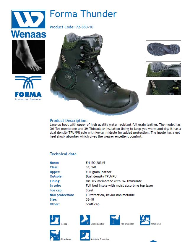 Wenaas Forma Thunder 72-853 Safety Boots Steel Toe Cap Puncture Protection S3