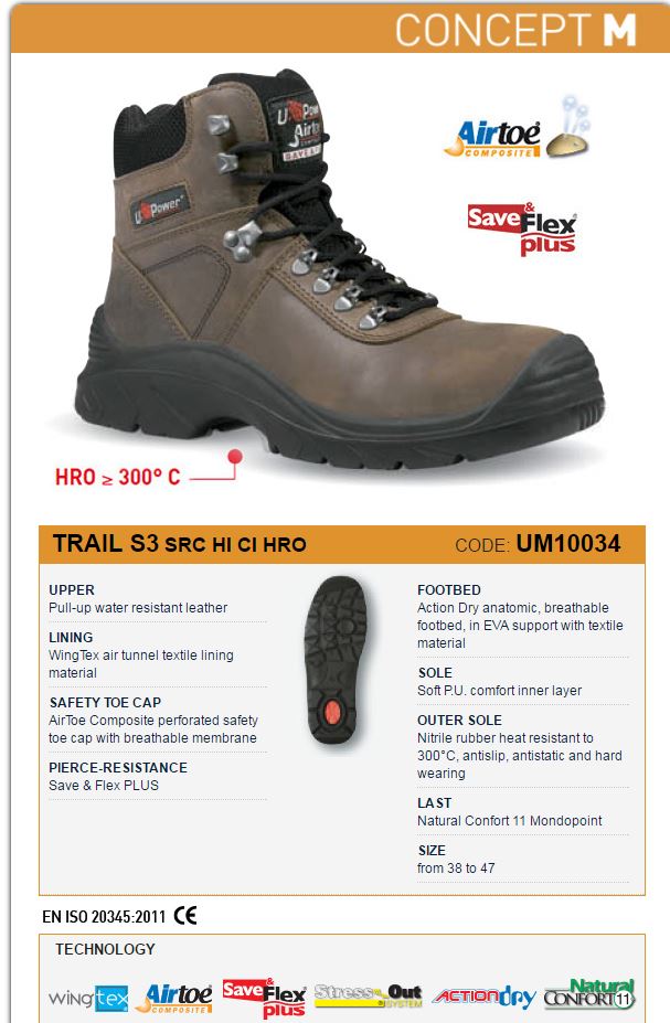 U Power Um10034 S3 Brown Composite Toe Trail Boot