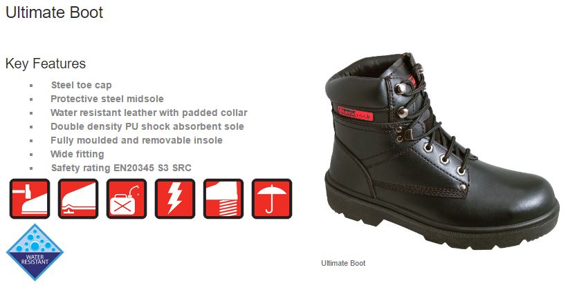 Blackrock SF08 Ultimate S3 Safety Boot Black Steel Toecap & Midsole